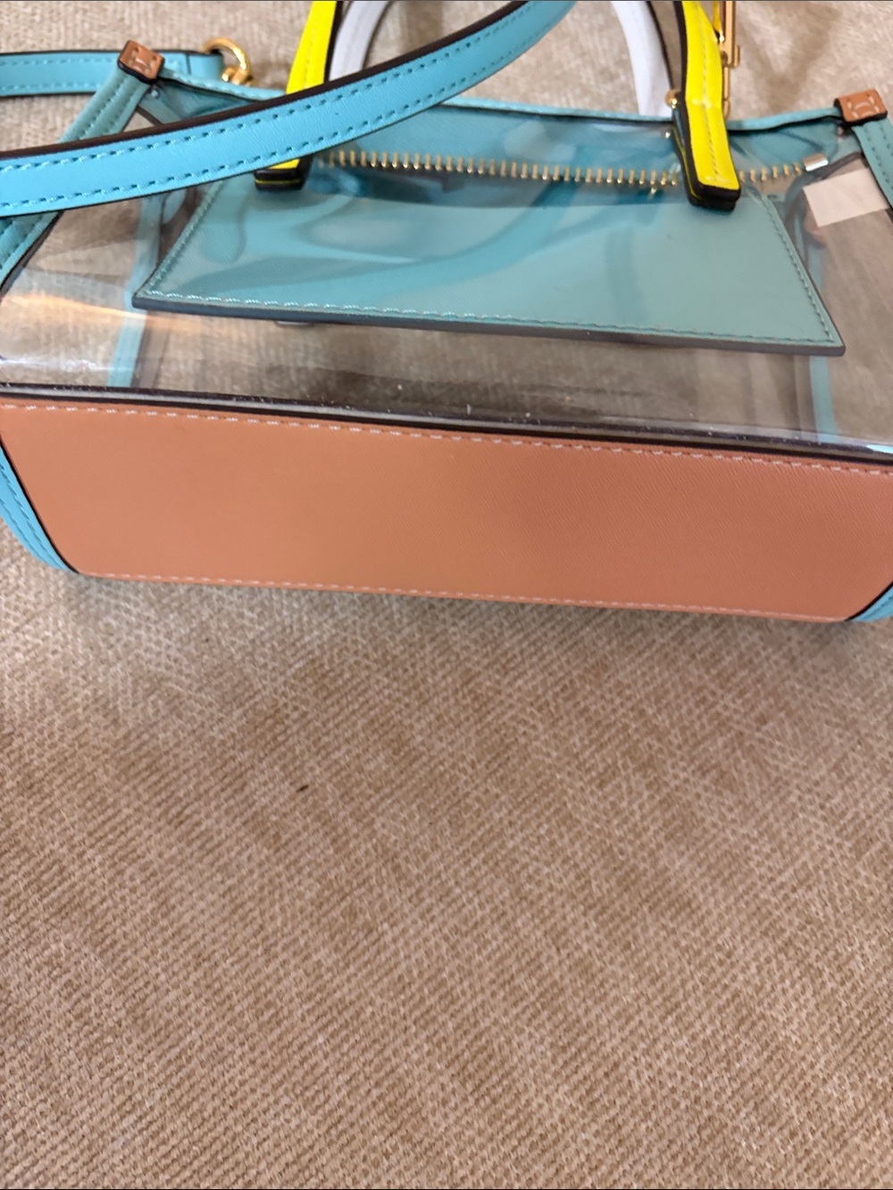 Tory Burch Clear Mini Tote in Aqua with Yellow Handles - Picture 4 of 6